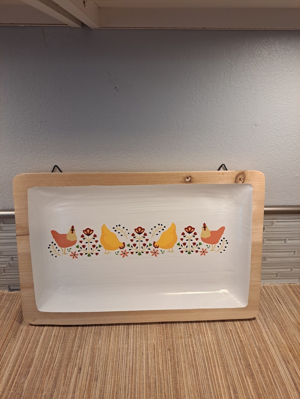 Red Shed Farmhouse Hen Serving Tray Platter Enameled Wood Wall Hanging-- New
